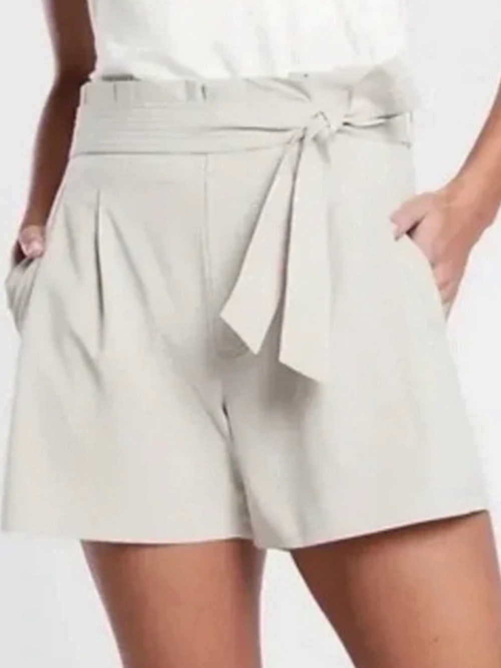 Athleta Light Beige Tie-Waist High-Rise Shorts